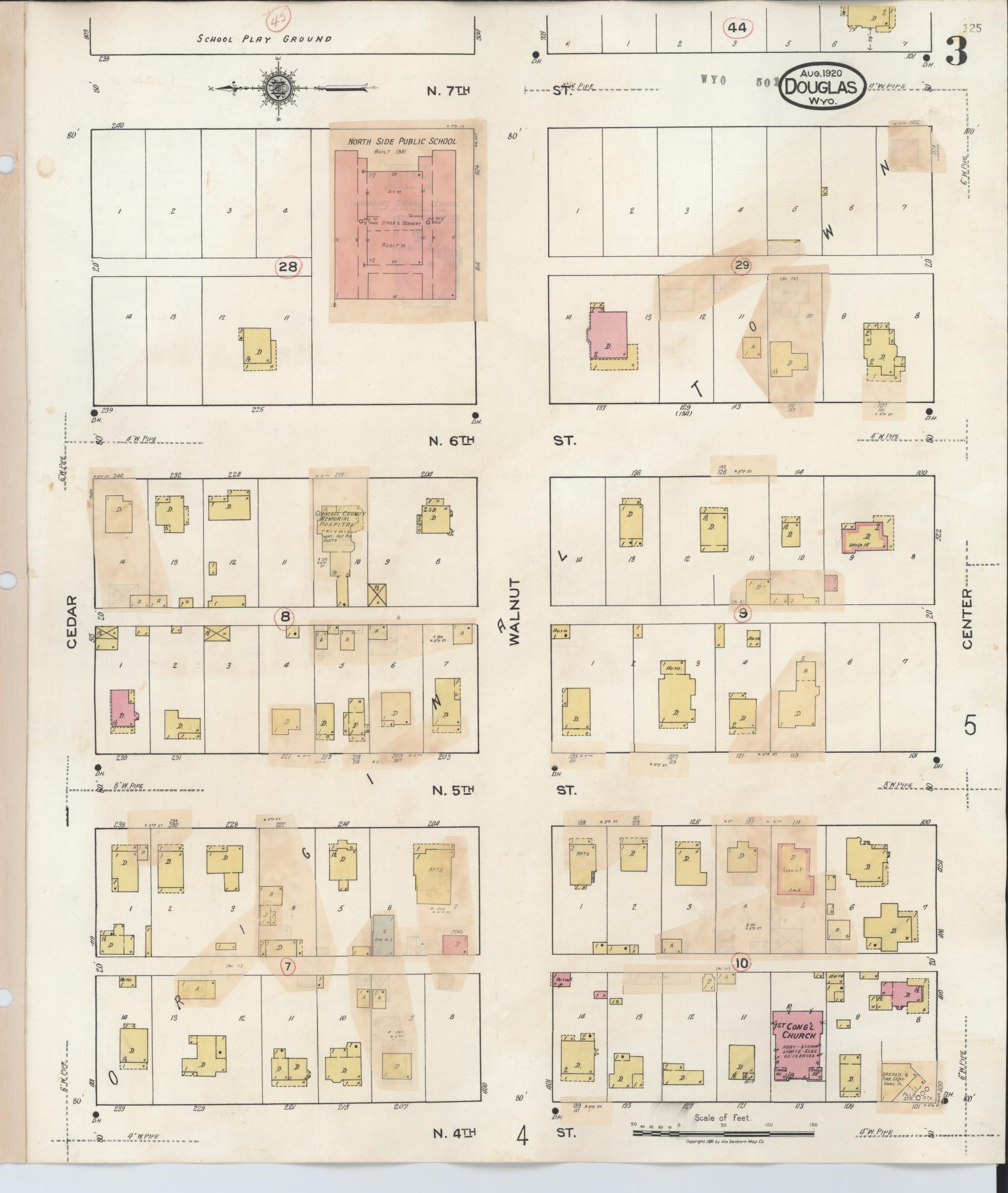 Sanborn Fire Insurance Map from Douglas, Converse County, Wyoming (1944), Sheet #0003 - Historic Sanborn Fire Insurance Map Print, vintage old map wall art, antique decor, genealogy gift, Wyoming Wyoming map