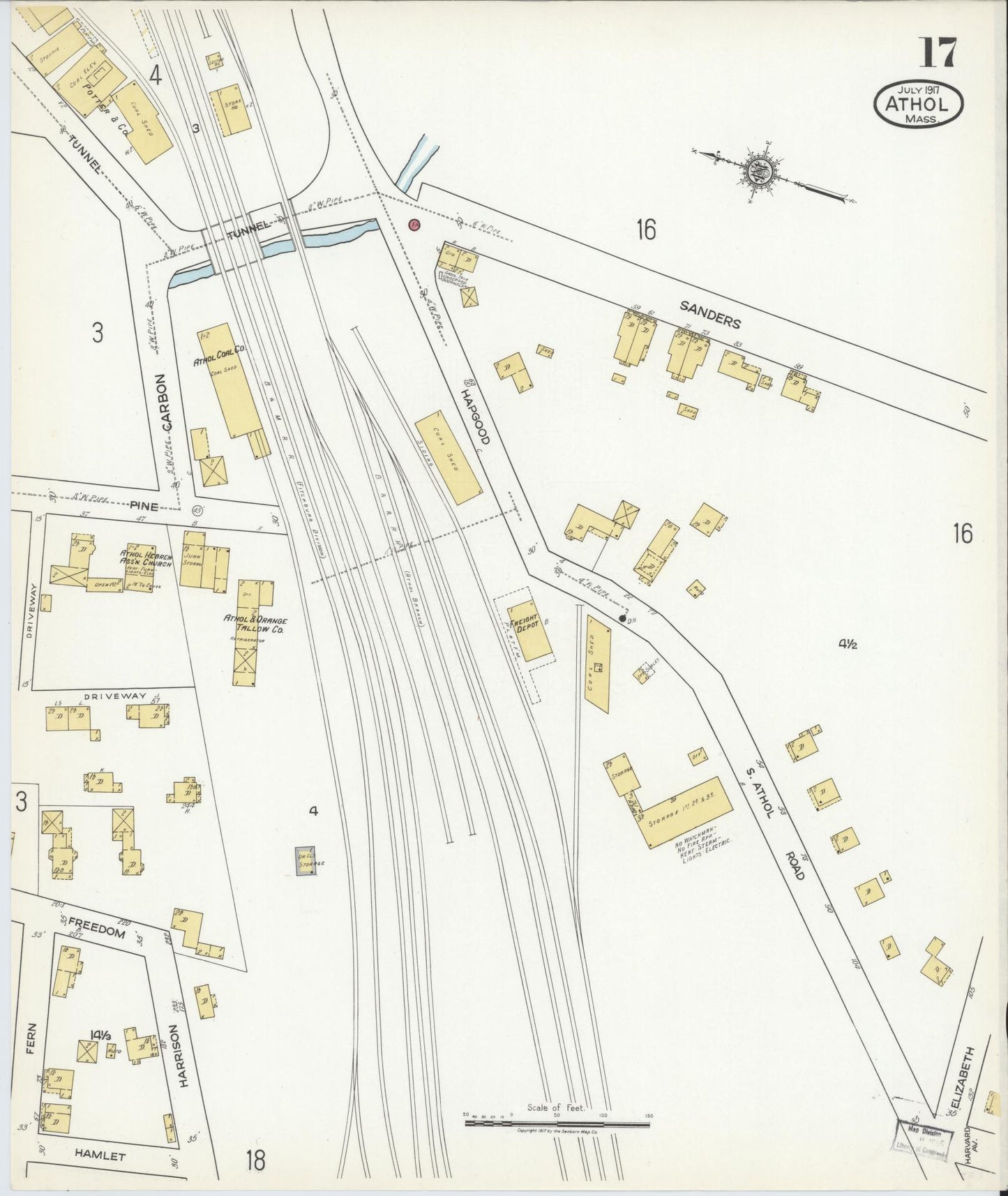 Sanborn Fire Insurance Map from Athol, Worcester County, Massachusetts (1917), Sheet #0017 - Historic Sanborn Fire Insurance Map Print, vintage old map wall art, antique decor, genealogy gift, Massachusetts Massachusetts map