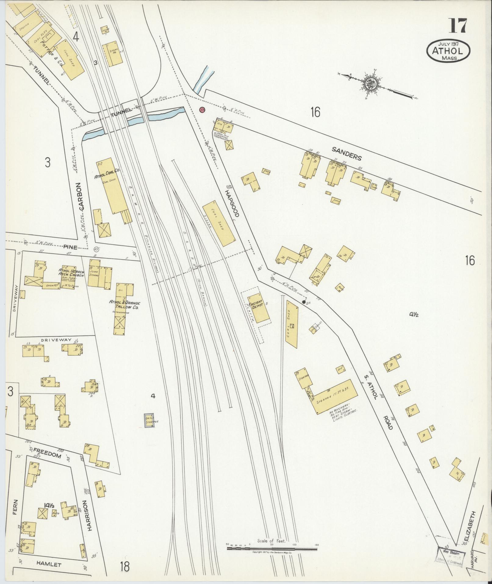 Sanborn Fire Insurance Map from Athol, Worcester County, Massachusetts (1917), Sheet #0017 - Historic Sanborn Fire Insurance Map Print, vintage old map wall art, antique decor, genealogy gift, Massachusetts Massachusetts map