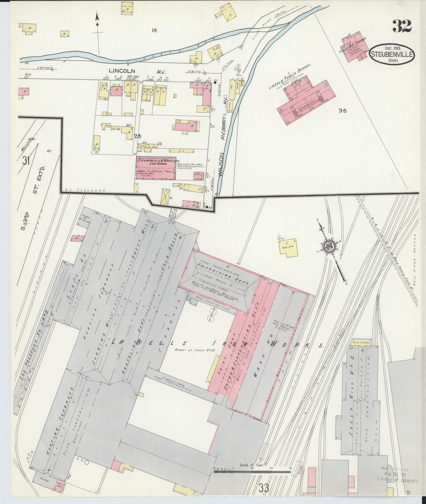 Sanborn Fire Insurance Map from Steubenville, Jefferson County, Ohio (1913), Sheet #0032 - Historic Sanborn Fire Insurance Map Print, vintage old map wall art, antique decor, genealogy gift, Ohio Ohio map
