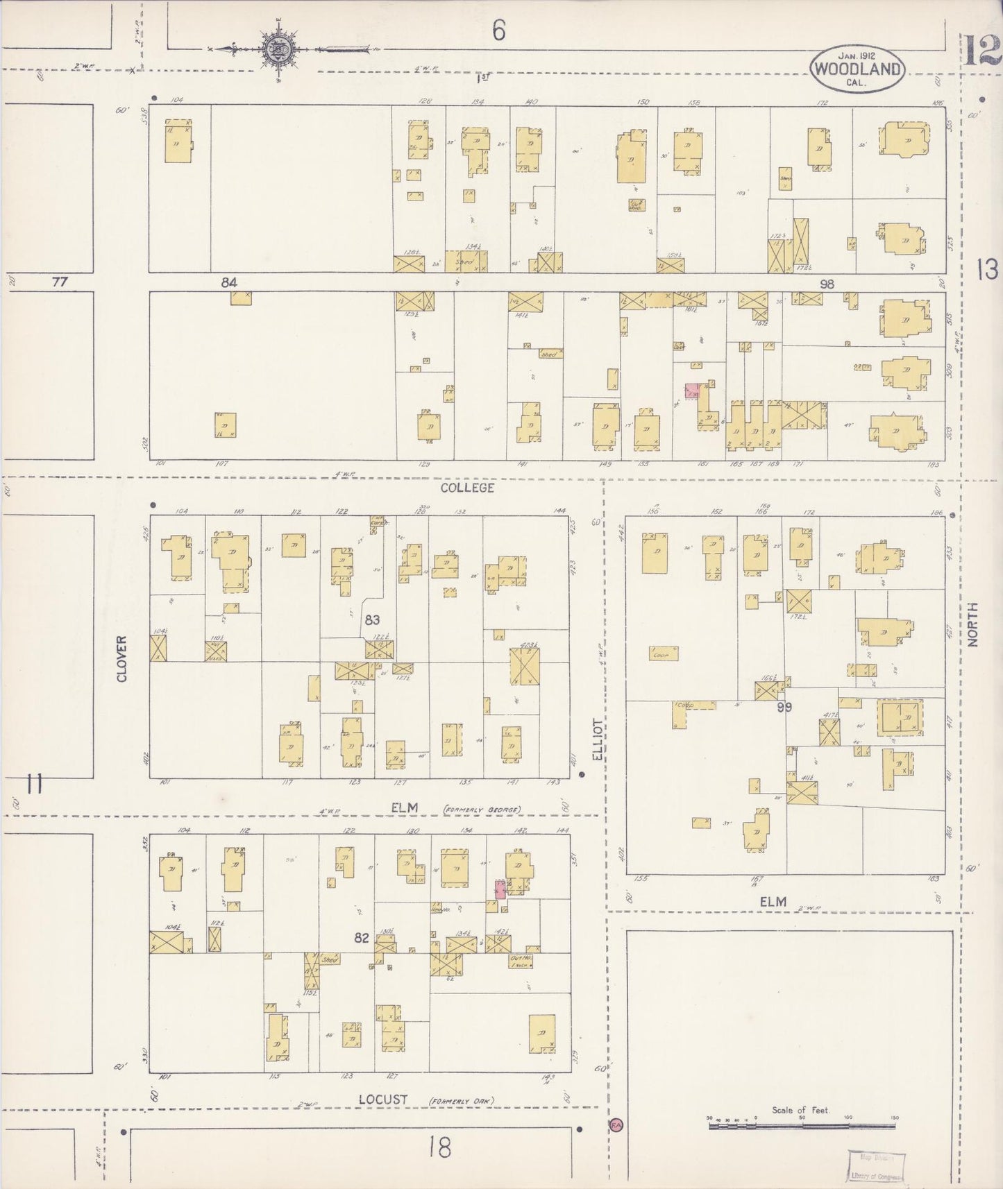 Sanborn Fire Insurance Map from Woodland, Yolo County, California (1912), Sheet #0012 - Complete Map Set gallery image, historic Sanborn map, vintage wall art, California California