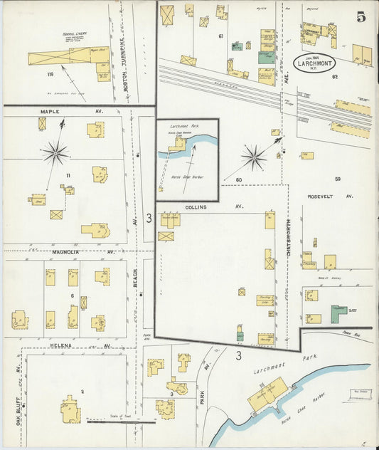 Sanborn Fire Insurance Map from Larchmont, Westchester County, New York (1904), Sheet #0005 - Historic Sanborn Fire Insurance Map Print, vintage old map wall art, antique decor, genealogy gift, New York New York map