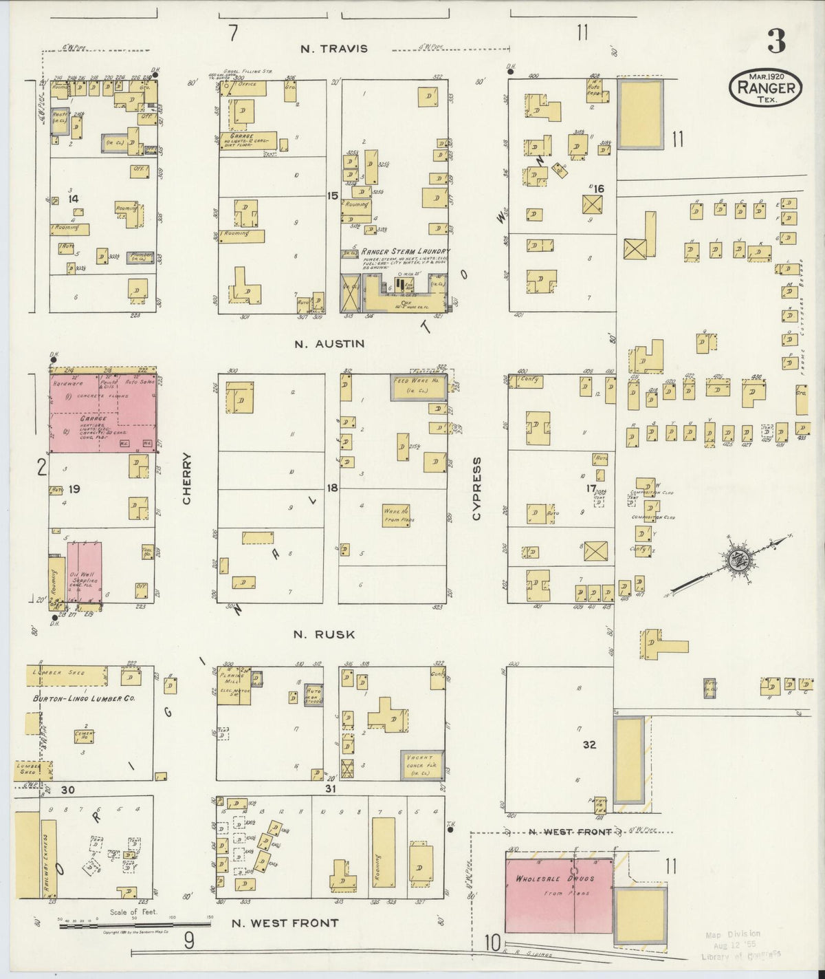 Sanborn Fire Insurance Map from Ranger, Eastland County, Texas (1920), Sheet #0003 - Complete Map Set gallery image, historic Sanborn map, vintage wall art, Texas Texas