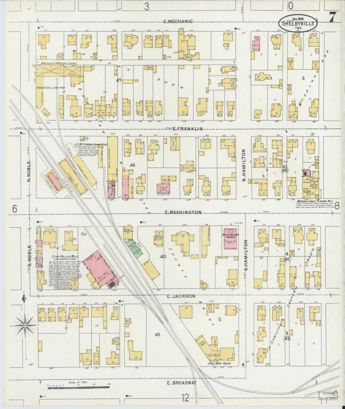 Sanborn Fire Insurance Map from Shelbyville, Shelby County, Indiana (1898), Sheet #0007 - Historic Sanborn Fire Insurance Map Print, vintage old map wall art, antique decor, genealogy gift, Indiana Indiana map
