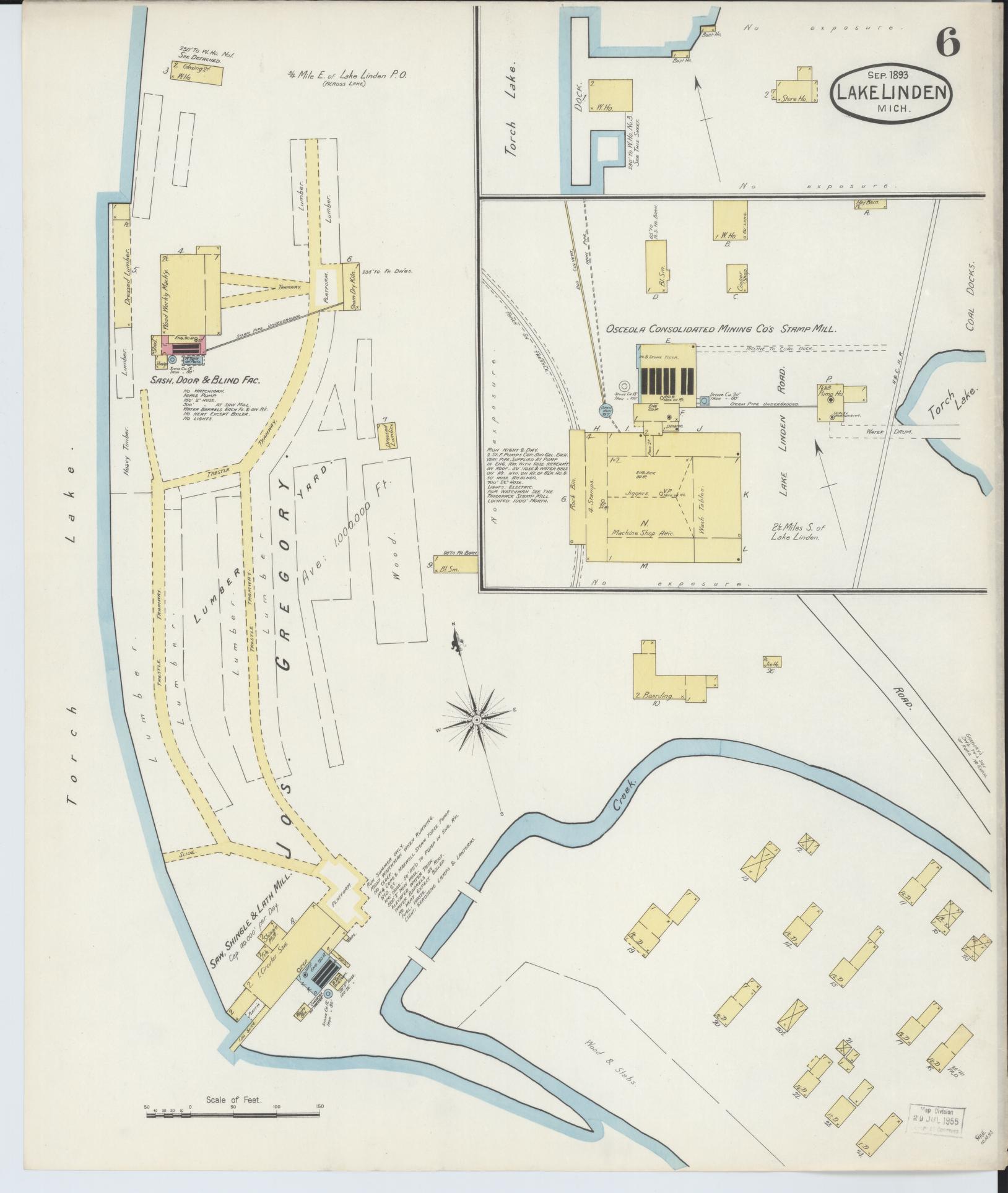 Sanborn Fire Insurance Map from Lake Linden, Houghton County, Michigan (1893), Sheet #0006 - Complete Map Set gallery image, historic Sanborn map, vintage wall art, Michigan Michigan