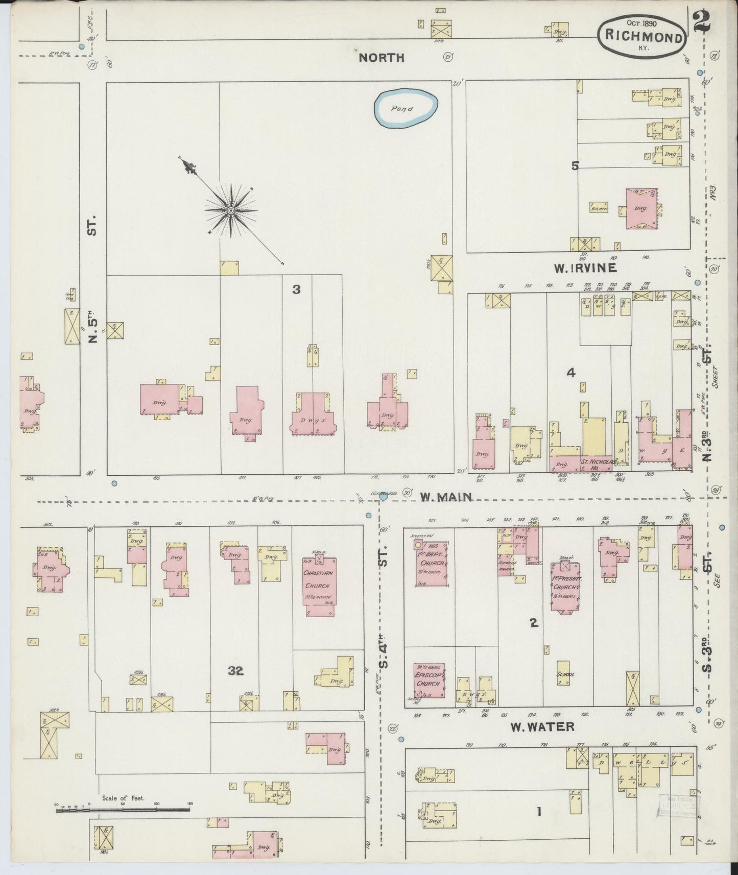 Sanborn Fire Insurance Map from Richmond, Madison County, Kentucky (1890), Sheet #0002 - Historic Sanborn Fire Insurance Map Print, vintage old map wall art, antique decor, genealogy gift, Kentucky Kentucky map