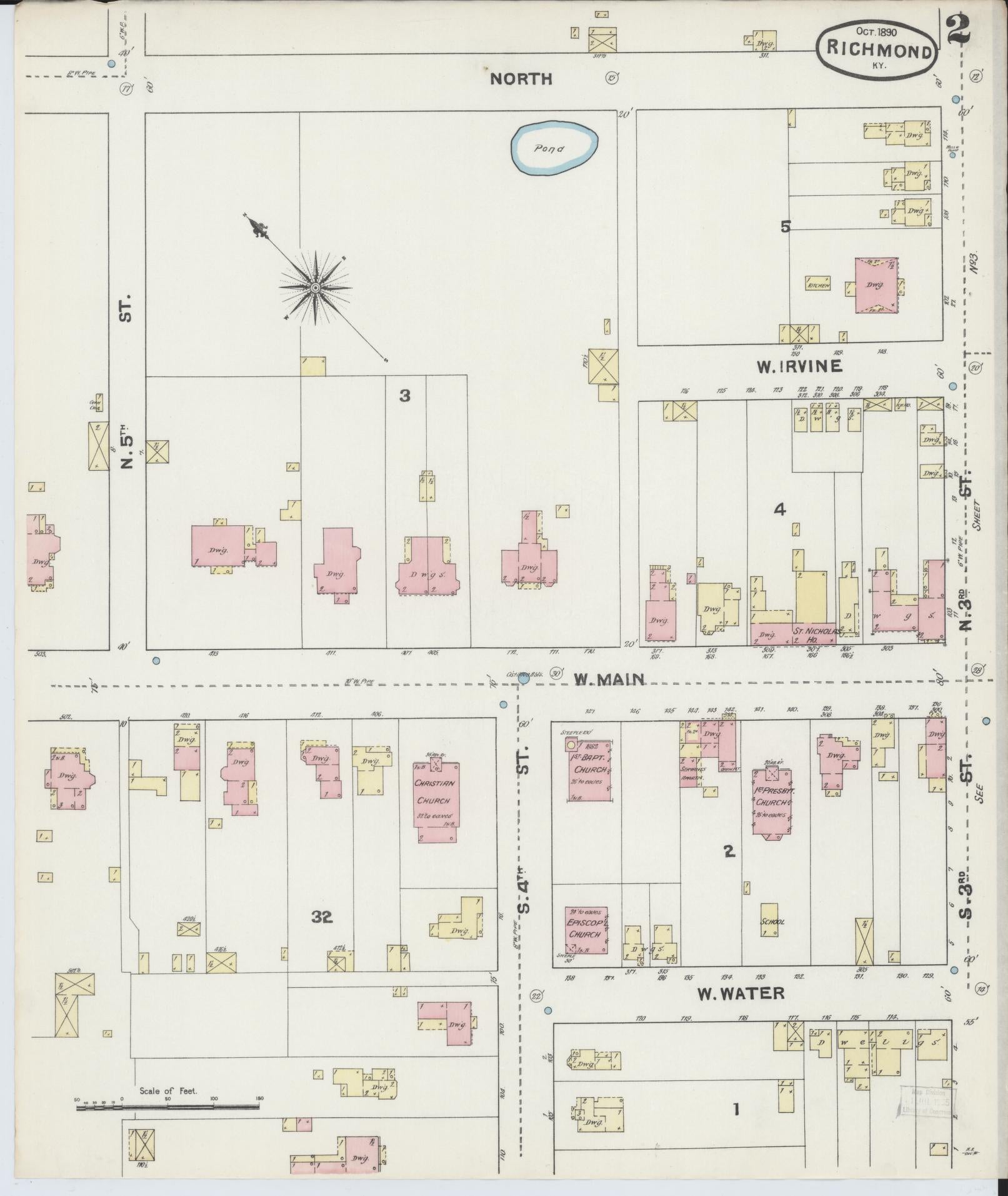 Sanborn Fire Insurance Map from Richmond, Madison County, Kentucky (1890), Sheet #0002 - Historic Sanborn Fire Insurance Map Print, vintage old map wall art, antique decor, genealogy gift, Kentucky Kentucky map