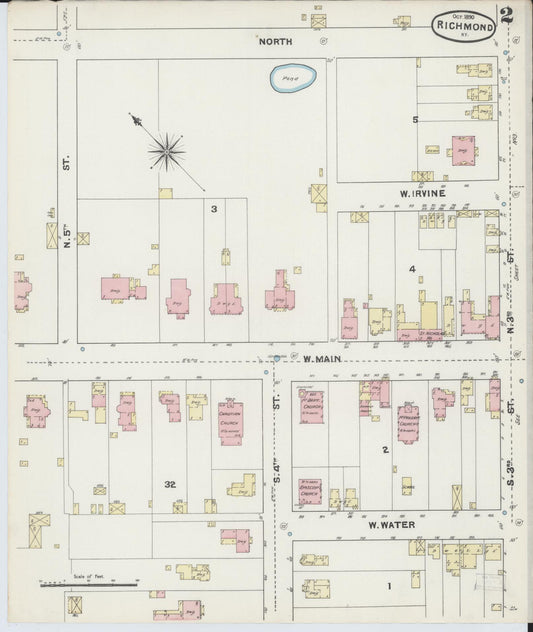 Sanborn Fire Insurance Map from Richmond, Madison County, Kentucky (1890), Sheet #0002 - Historic Sanborn Fire Insurance Map Print, vintage old map wall art, antique decor, genealogy gift, Kentucky Kentucky map