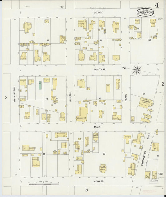 Sanborn Fire Insurance Map from Greenwood, Leflore County, Mississippi (1897), Sheet #0004 - Historic Sanborn Fire Insurance Map Print, vintage old map wall art, antique decor, genealogy gift, Mississippi Mississippi map