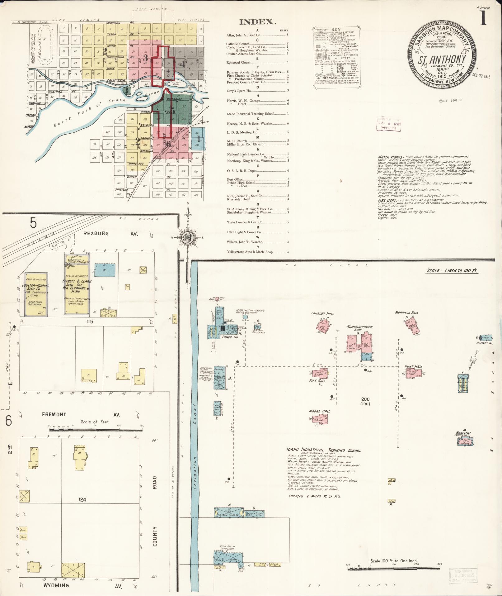 Sanborn Fire Insurance Map from Saint Anthony, Fremont County, Idaho (1915), Sheet #0001 - Complete Map Set gallery image, historic Sanborn map, vintage wall art, Idaho Idaho