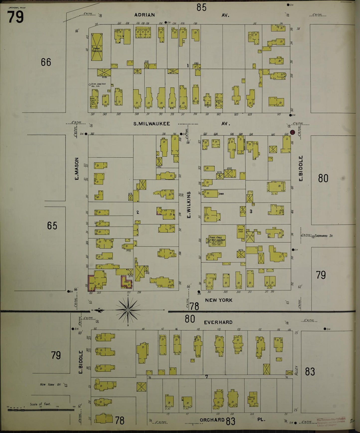Sanborn Fire Insurance Map from Jackson, Jackson County, Michigan (1907), Sheet #0079 - Complete Map Set gallery image, historic Sanborn map, vintage wall art, Michigan Michigan