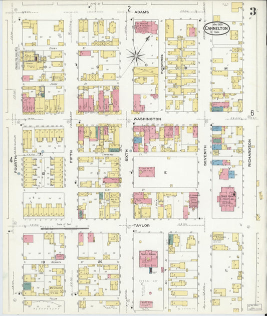 Sanborn Fire Insurance Map from Cannelton, Perry County, Indiana (1909), Sheet #0003 - Historic Sanborn Fire Insurance Map Print, vintage old map wall art, antique decor, genealogy gift, Indiana Indiana map
