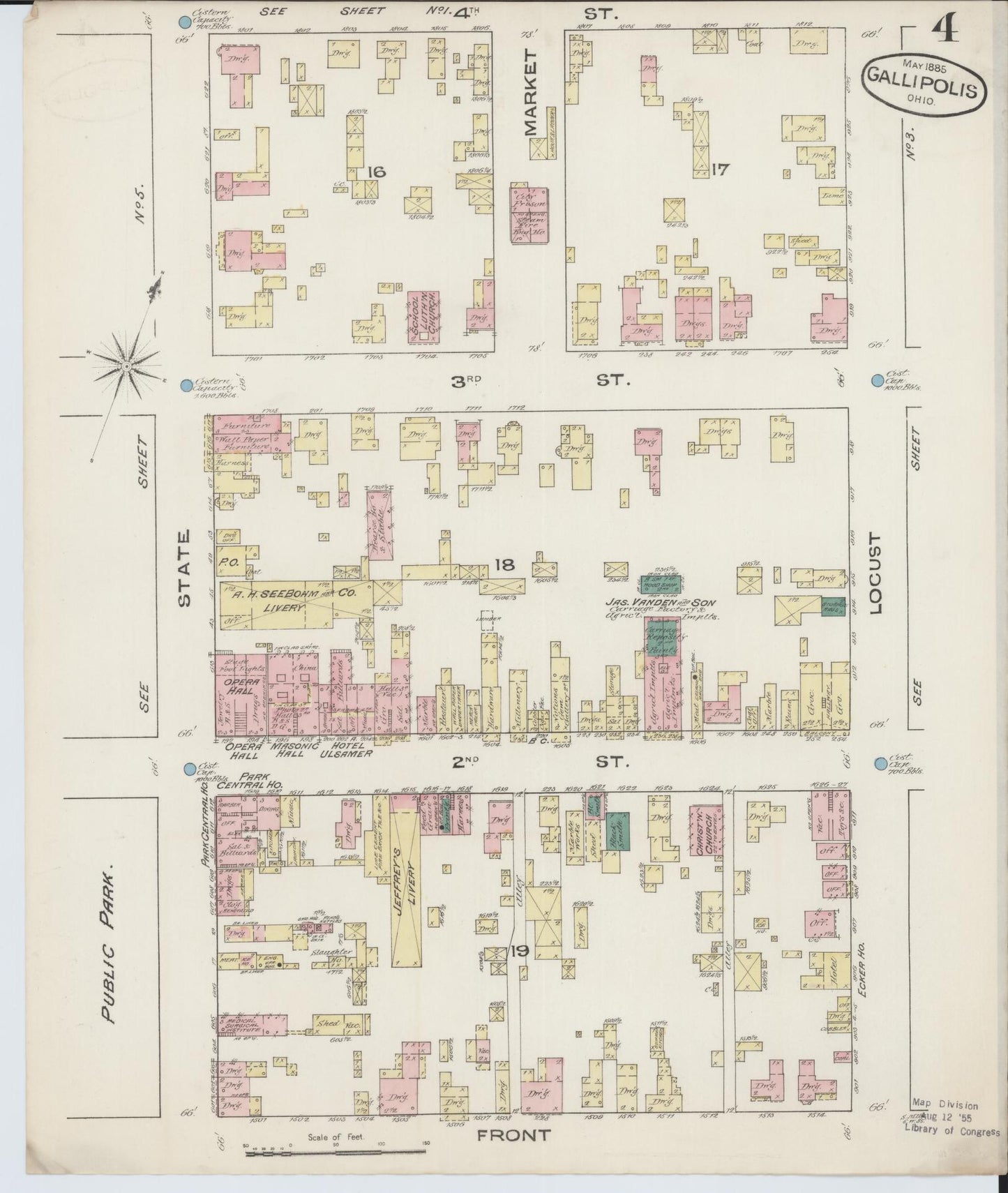 Sanborn Fire Insurance Map from Gallipolis, Gallia County, Ohio (1885), Sheet #0004 - Historic Sanborn Fire Insurance Map Print, vintage old map wall art, antique decor, genealogy gift, Ohio Ohio map