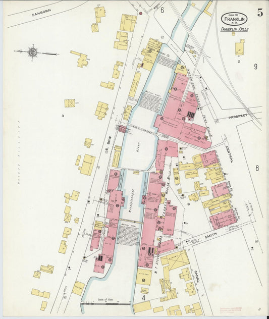 Sanborn Fire Insurance Map from Franklin, Merrimack County, New Hampshire (1911), Sheet #0005 - Historic Sanborn Fire Insurance Map Print, vintage old map wall art, antique decor, genealogy gift, New Hampshire New Hampshire map