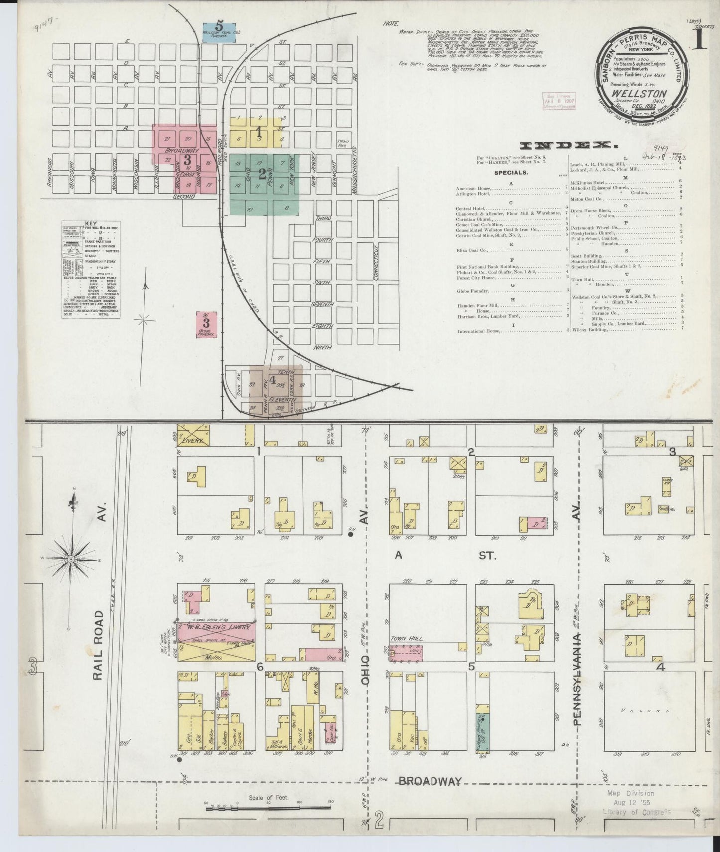Sanborn Fire Insurance Map from Wellston, Jackson County, Ohio (1892), Sheet #0001 - Complete Map Set gallery image, historic Sanborn map, vintage wall art, Ohio Ohio