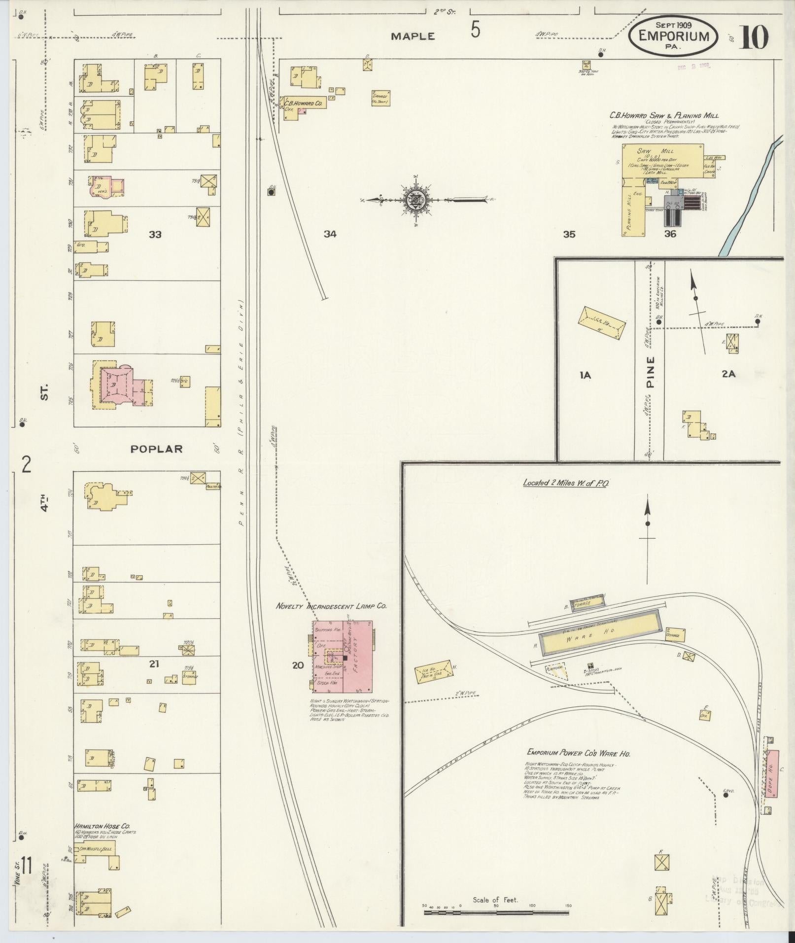 Sanborn Fire Insurance Map from Emporium, Cameron County, Pennsylvania (1909), Sheet #0010 - Historic Sanborn Fire Insurance Map Print, vintage old map wall art, antique decor, genealogy gift, Pennsylvania Pennsylvania map