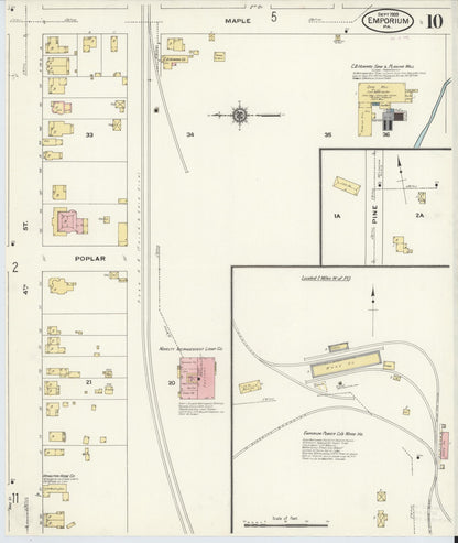 Sanborn Fire Insurance Map from Emporium, Cameron County, Pennsylvania (1909), Sheet #0010 - Historic Sanborn Fire Insurance Map Print, vintage old map wall art, antique decor, genealogy gift, Pennsylvania Pennsylvania map