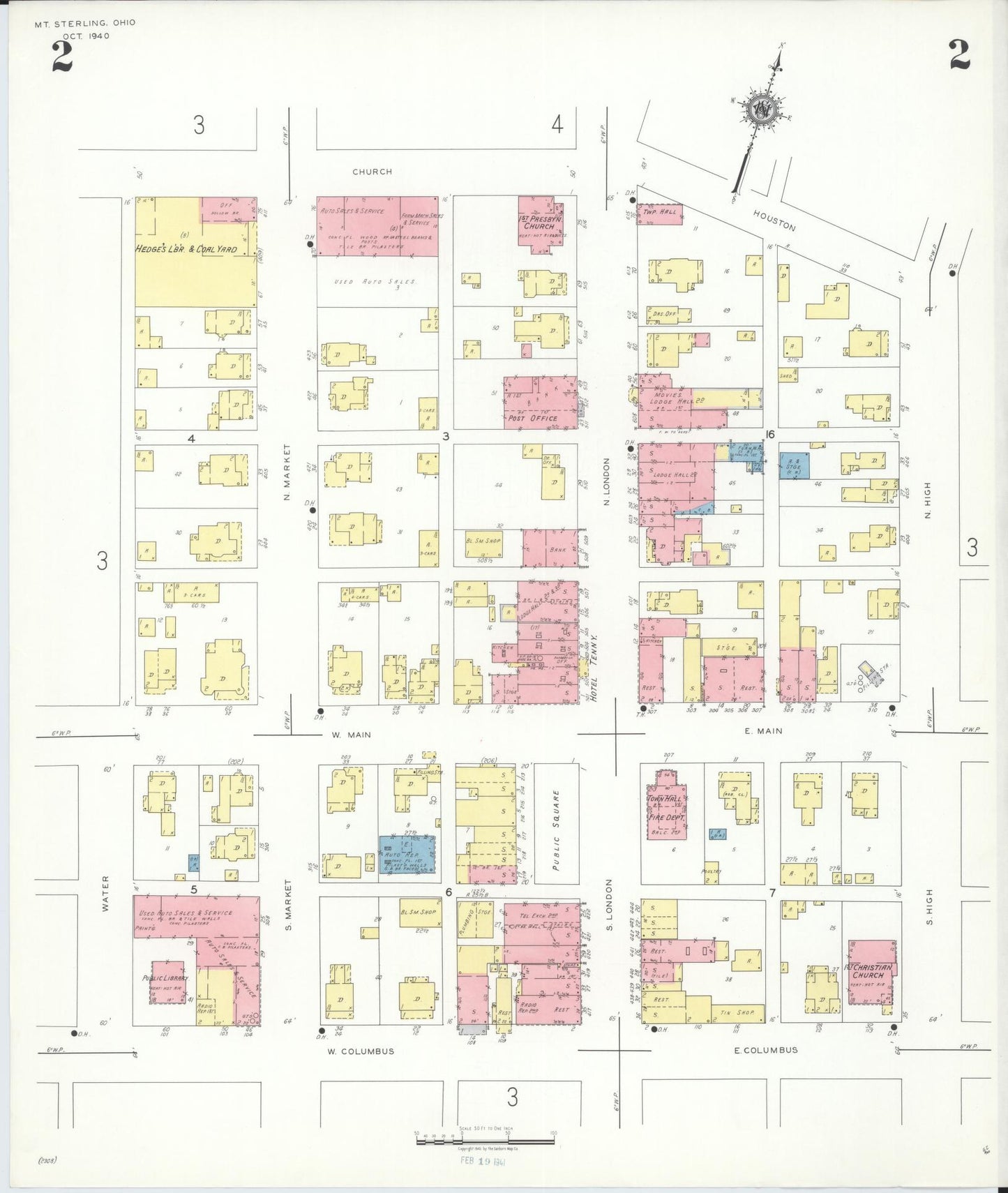 Sanborn Fire Insurance Map from Mount Sterling, Madison County, Ohio (1940), Sheet #0002 - Complete Map Set gallery image, historic Sanborn map, vintage wall art, Ohio Ohio