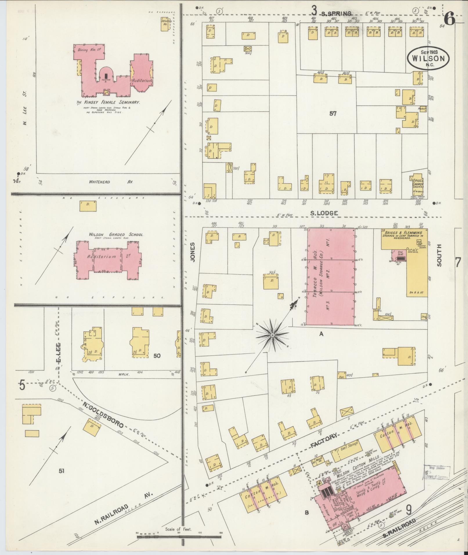 Sanborn Fire Insurance Map from Wilson, Wilson County, North Carolina (1903), Sheet #0006 - Complete Map Set gallery image, historic Sanborn map, vintage wall art, North Carolina North Carolina