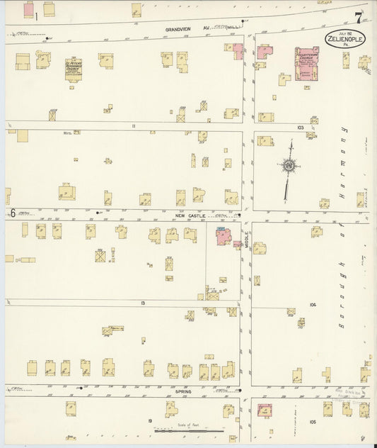 Sanborn Fire Insurance Map from Zelienople, Butler County, Pennsylvania (1912), Sheet #0007 - Historic Sanborn Fire Insurance Map Print, vintage old map wall art, antique decor, genealogy gift, Pennsylvania Pennsylvania map