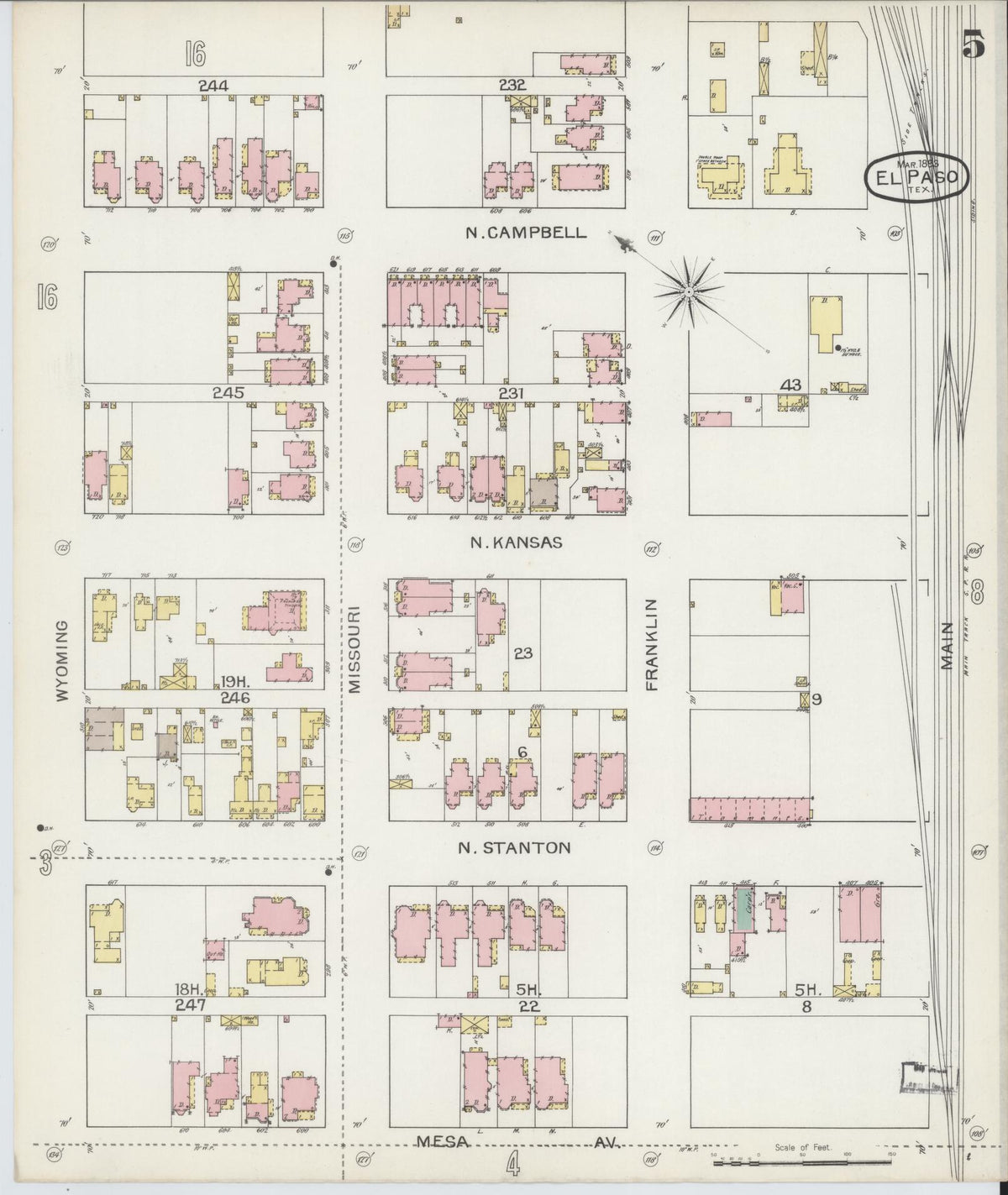 Sanborn Fire Insurance Map from El Paso, El Paso County, Texas (1893), Sheet #0005 - Complete Map Set gallery image, historic Sanborn map, vintage wall art, Texas Texas