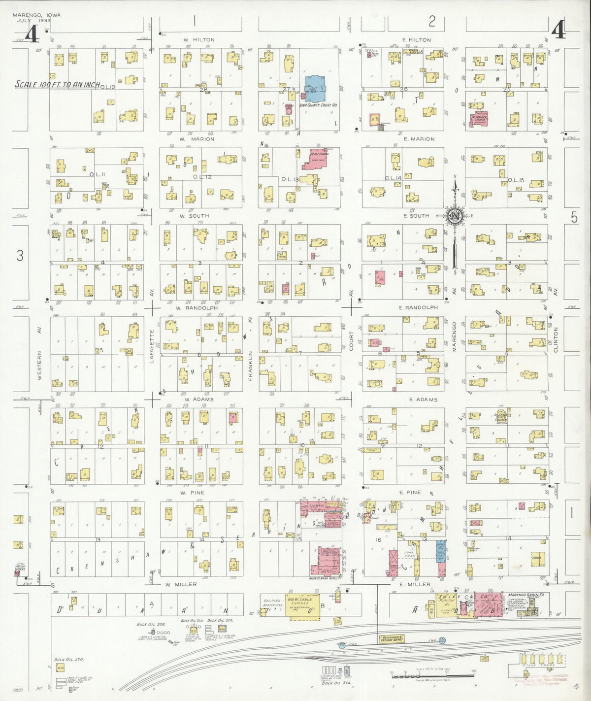 Sanborn Fire Insurance Map from Marengo, Iowa County, Iowa (1933), Sheet #0004 - Historic Sanborn Fire Insurance Map Print, vintage old map wall art