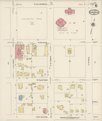 Sanborn Fire Insurance Map from Gonzales, Gonzales County, Texas (1922), Sheet #0006 - Complete Map Set gallery image, historic Sanborn map, vintage wall art, Texas Texas