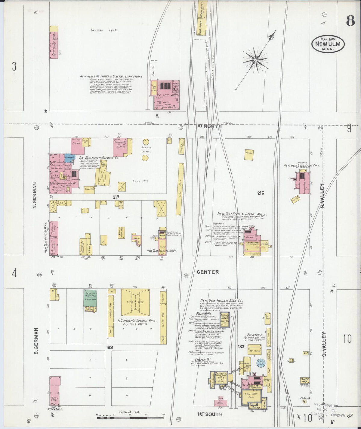 Sanborn Fire Insurance Map from New Ulm, Brown County, Minnesota (1905), Sheet #0008 - Complete Map Set gallery image, historic Sanborn map, vintage wall art, Minnesota Minnesota
