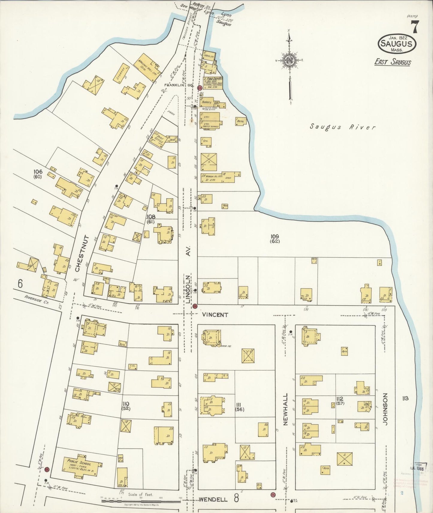 Sanborn Fire Insurance Map from Saugus, Essex County, Massachusetts (1922), Sheet #0007 - Complete Map Set gallery image, historic Sanborn map, vintage wall art, Massachusetts Massachusetts