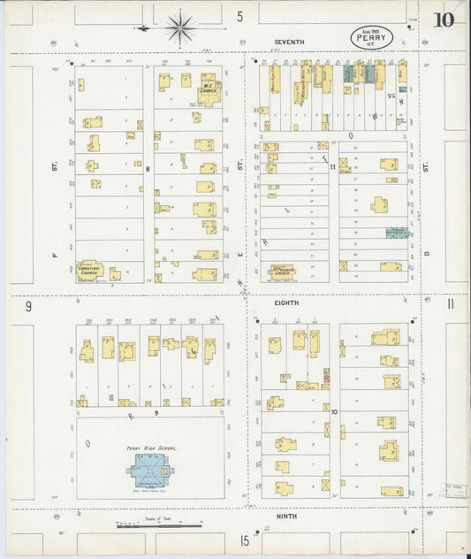 Sanborn Fire Insurance Map from Perry, Noble County, Oklahoma (1901), Sheet #0010 - Historic Sanborn Fire Insurance Map Print, vintage old map wall art, antique decor, genealogy gift, Oklahoma Oklahoma map