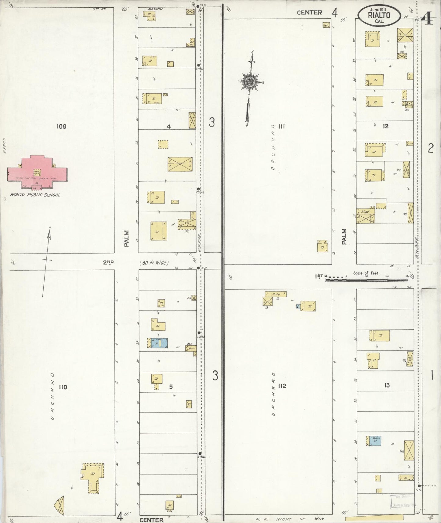Sanborn Fire Insurance Map from Rialto, San Bernardino County, California (1911), Sheet #0004 - Complete Map Set gallery image, historic Sanborn map, vintage wall art, California California