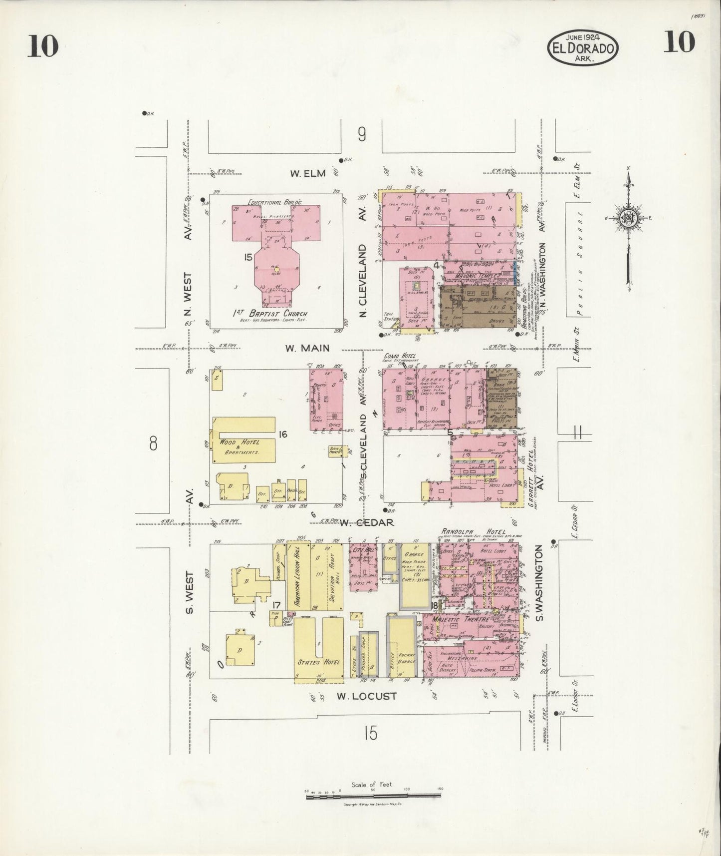 Sanborn Fire Insurance Map from El Dorado, Union County, Arkansas (1924), Sheet #0010 - Historic Sanborn Fire Insurance Map Print, vintage old map wall art, antique decor, genealogy gift, Arkansas Arkansas map