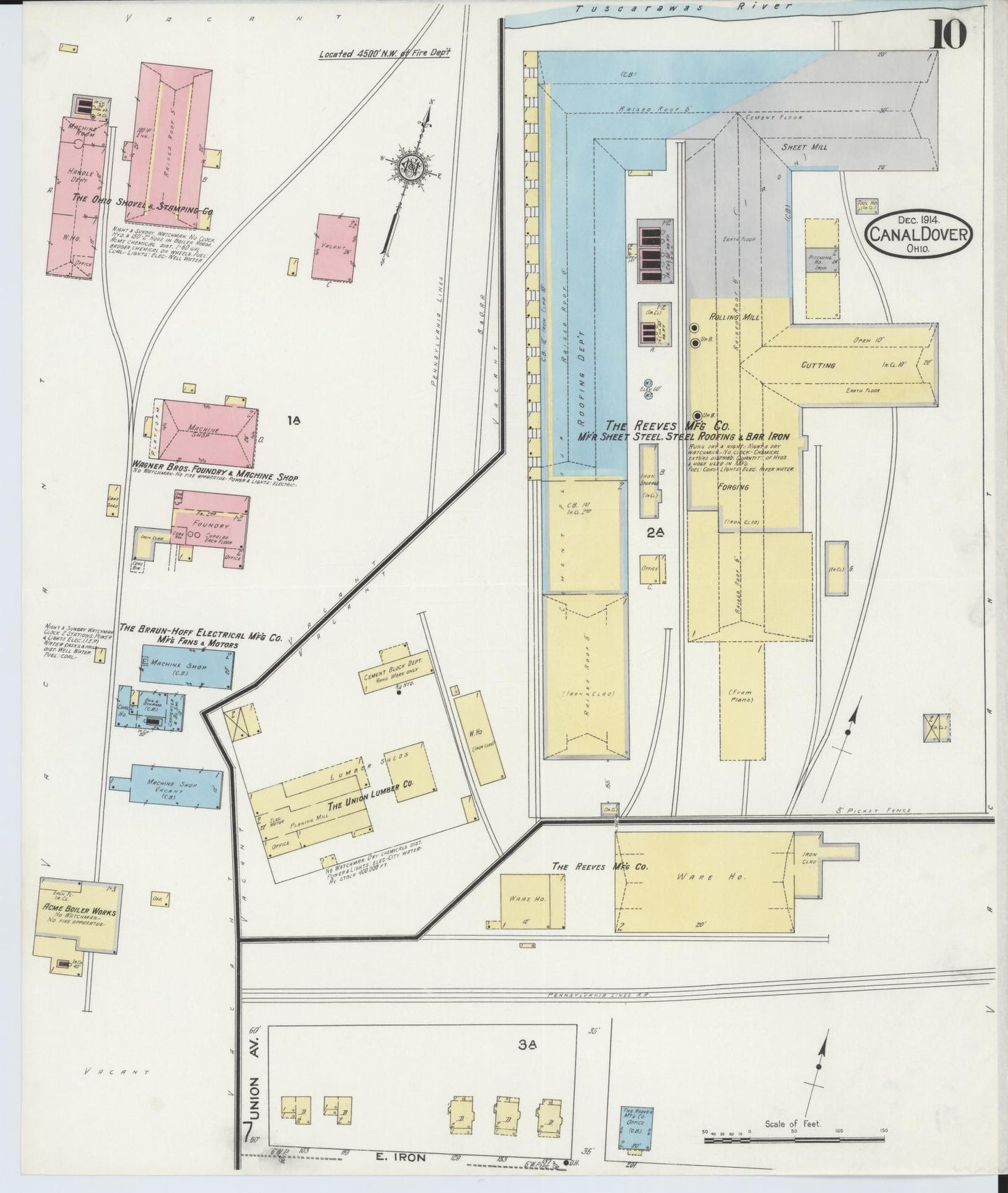 Sanborn Fire Insurance Map from Canal Dover, Tuscarawas County, Ohio (1914), Sheet #0010 - Historic Sanborn Fire Insurance Map Print, vintage old map wall art, antique decor, genealogy gift, Ohio Ohio map