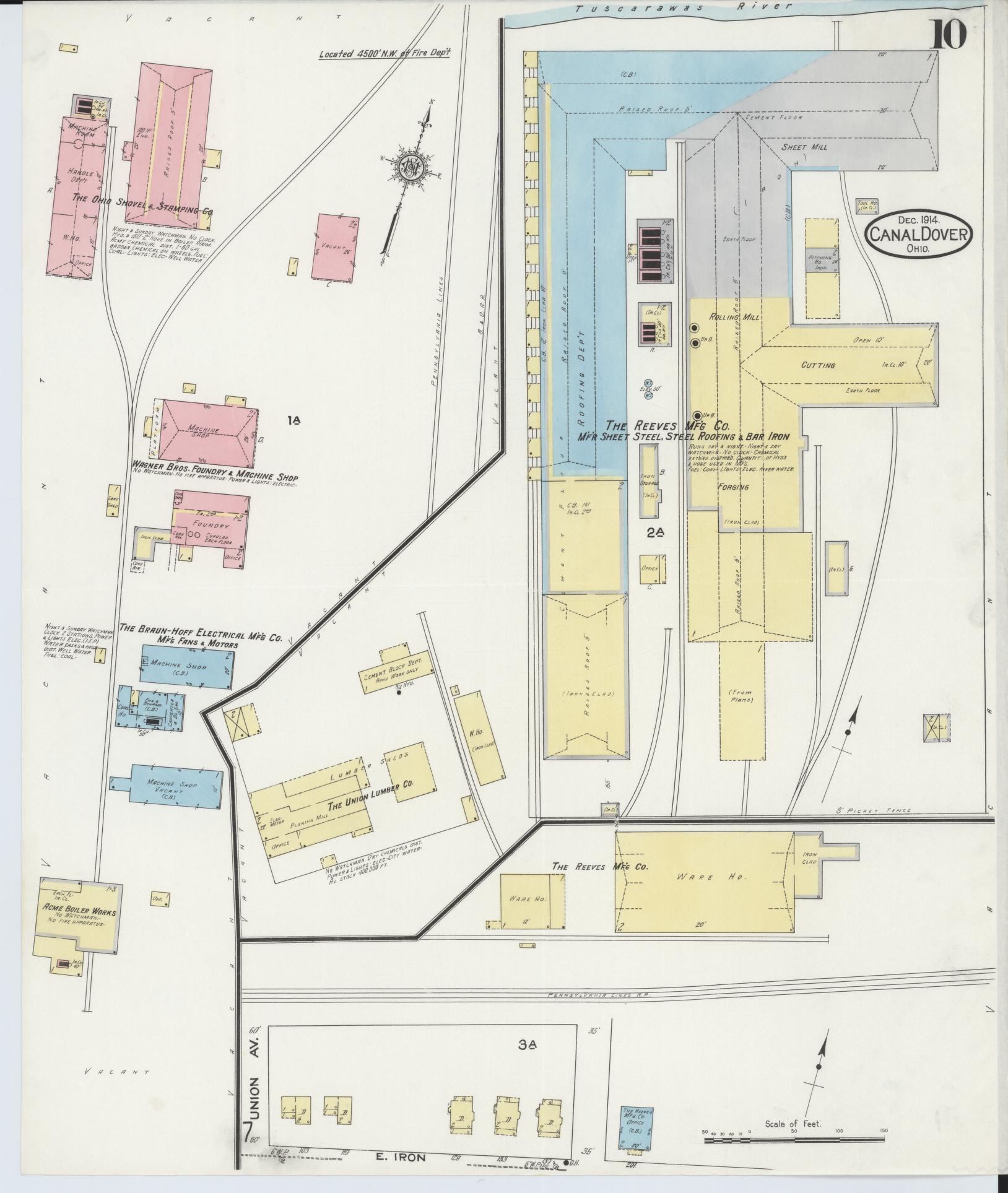 Sanborn Fire Insurance Map from Canal Dover, Tuscarawas County, Ohio (1914), Sheet #0010 - Historic Sanborn Fire Insurance Map Print, vintage old map wall art, antique decor, genealogy gift, Ohio Ohio map