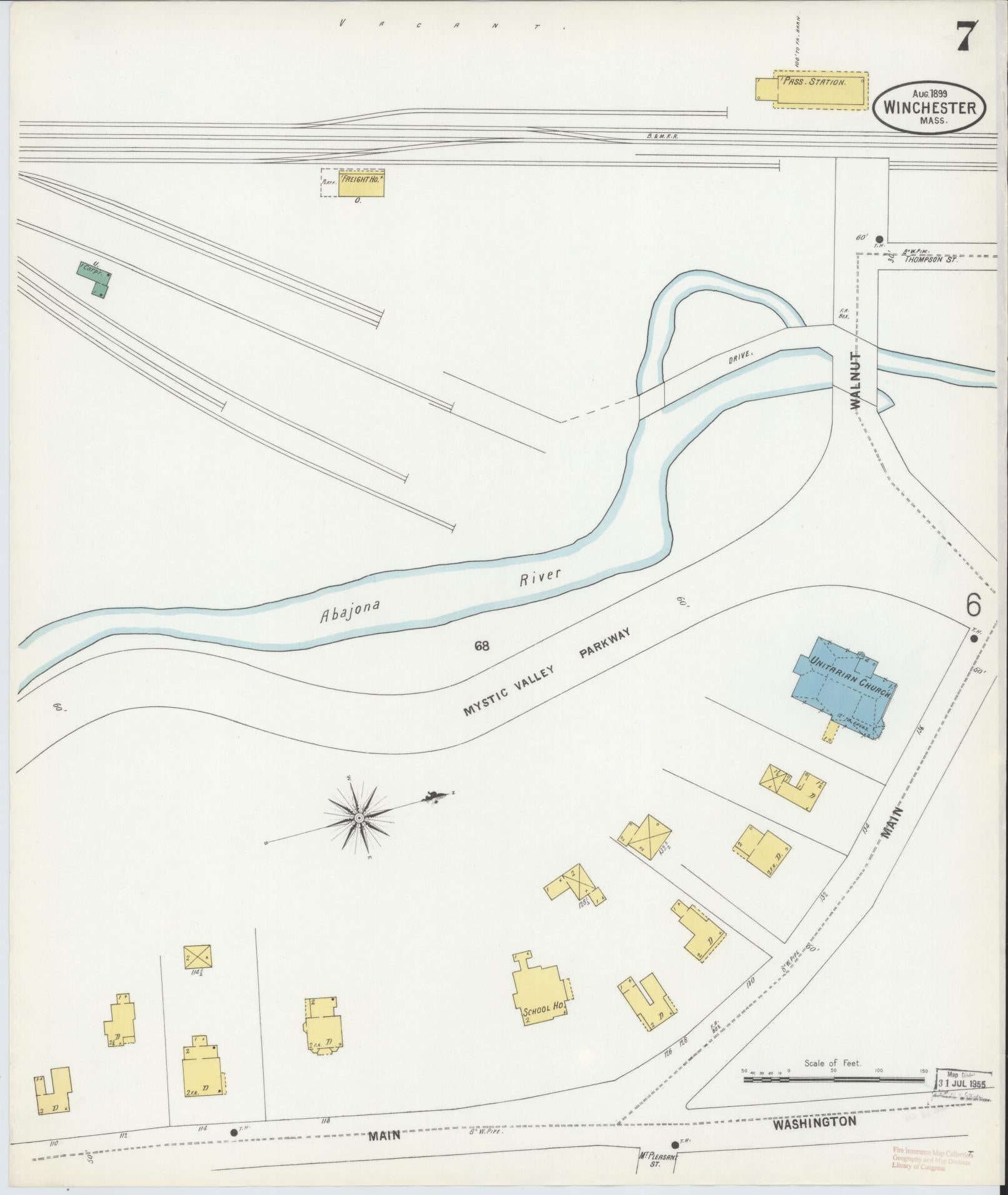 Sanborn Fire Insurance Map from Winchester, Middlesex County, Massachusetts (1899), Sheet #0007 - Historic Sanborn Fire Insurance Map Print, vintage old map wall art, antique decor, genealogy gift, Massachusetts Massachusetts map