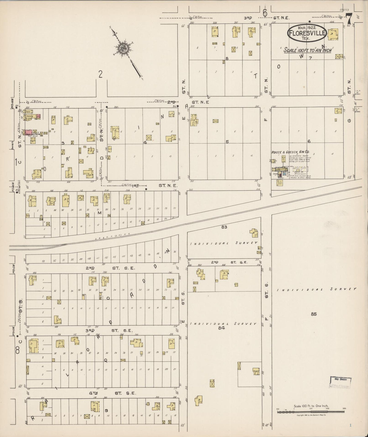 Sanborn Fire Insurance Map from Floresville, Wilson County, Texas (1922), Sheet #0007 - Complete Map Set gallery image, historic Sanborn map, vintage wall art, Texas Texas