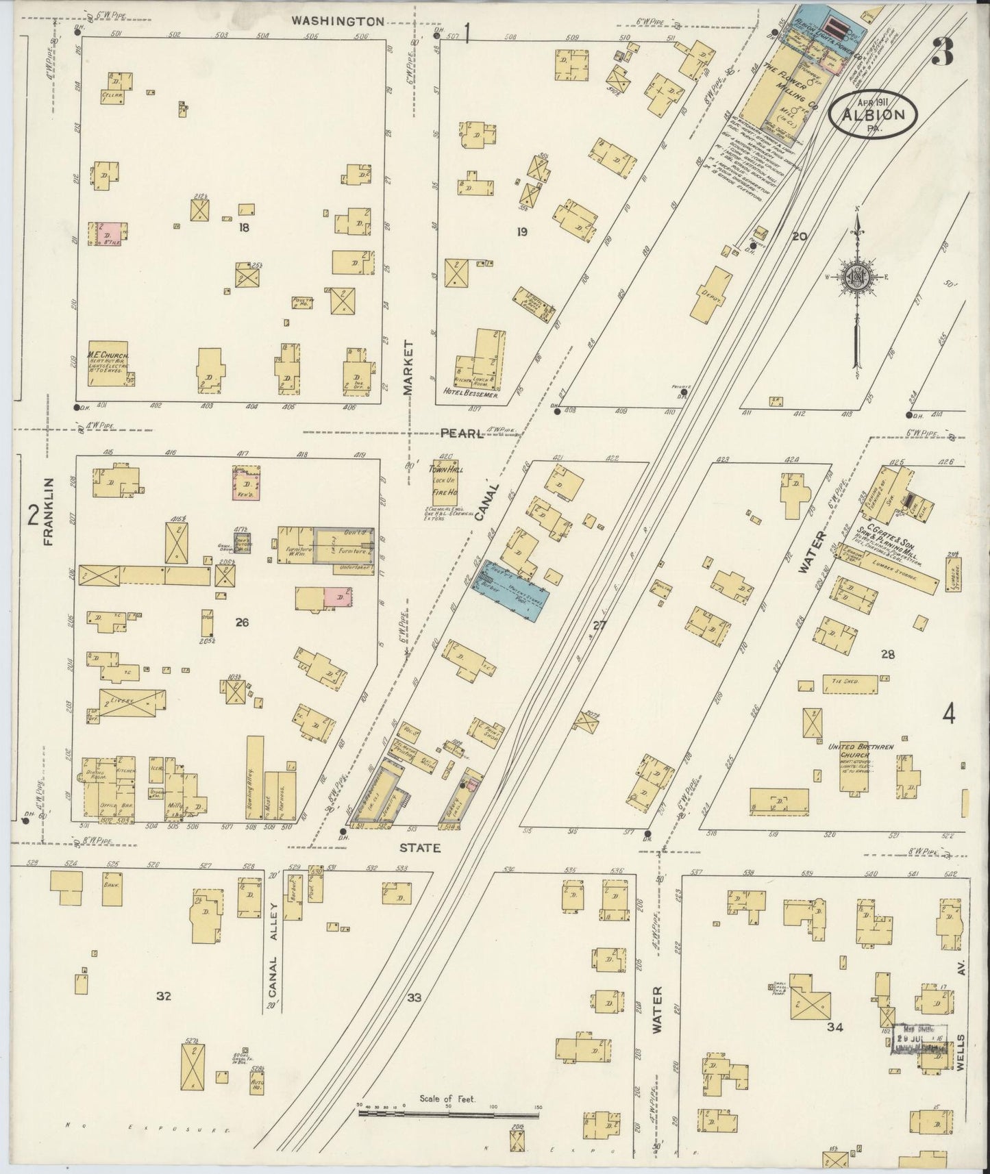 Sanborn Fire Insurance Map from Albion, Erie County, Pennsylvania (1911), Sheet #0003 - Historic Sanborn Fire Insurance Map Print, vintage old map wall art, antique decor, genealogy gift, Pennsylvania Pennsylvania map