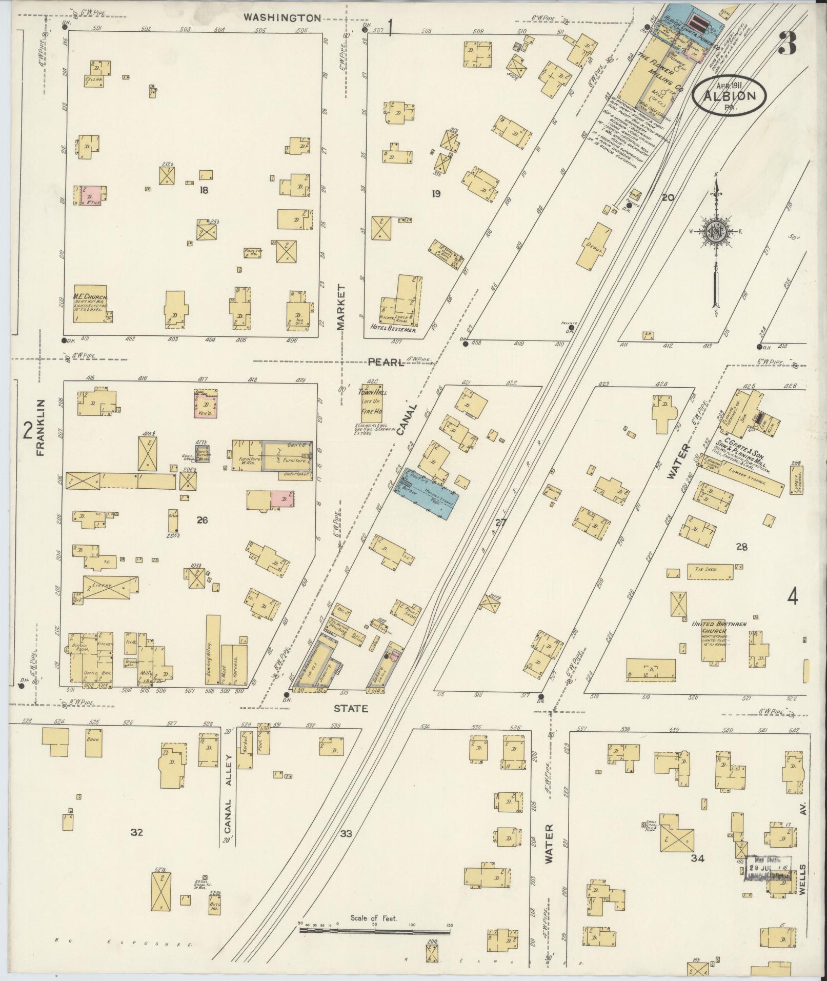 Sanborn Fire Insurance Map from Albion, Erie County, Pennsylvania (1911), Sheet #0003 - Historic Sanborn Fire Insurance Map Print, vintage old map wall art, antique decor, genealogy gift, Pennsylvania Pennsylvania map
