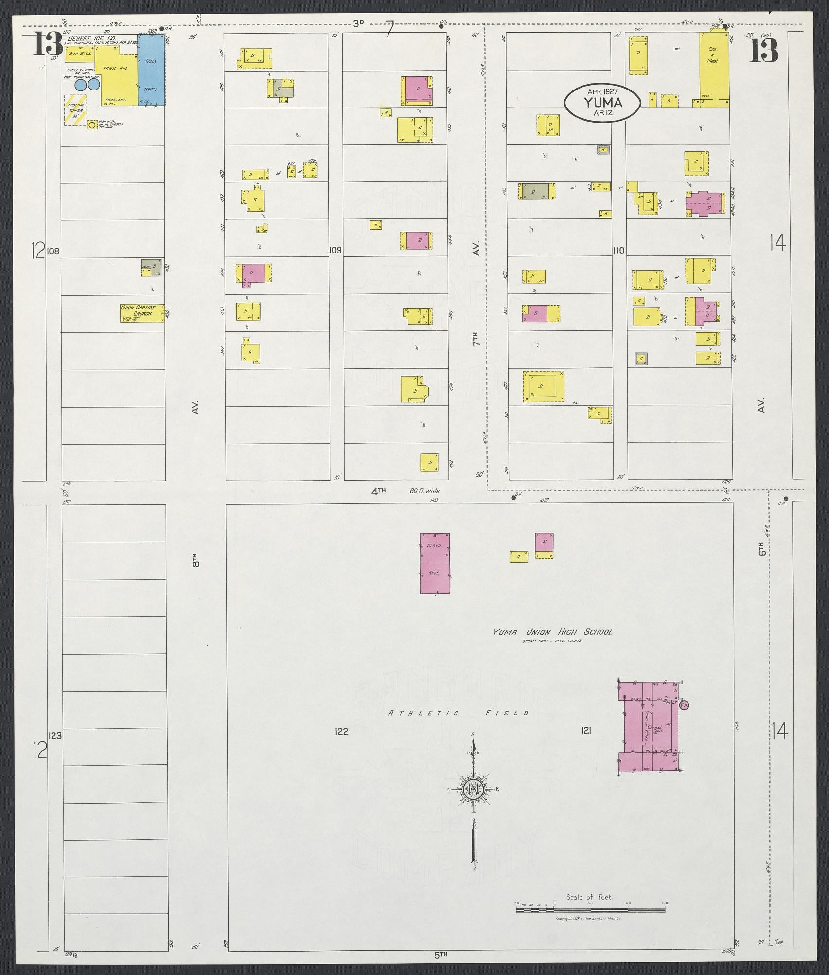 Sanborn Fire Insurance Map from Yuma, Yuma County, Arizona (1927), Sheet #0013 - Complete Map Set gallery image, historic Sanborn map, vintage wall art, Arizona Arizona
