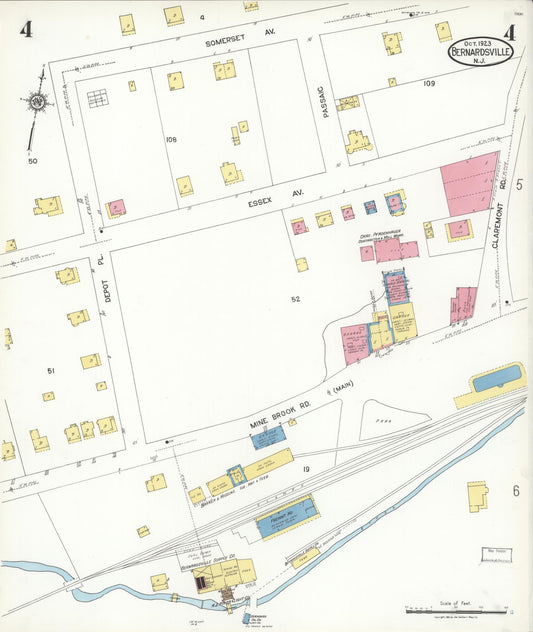 Sanborn Fire Insurance Map from Bernardsville, Somerset County, New Jersey (1923), Sheet #0004 - Historic Sanborn Fire Insurance Map Print, vintage old map wall art, antique decor, genealogy gift, New Jersey New Jersey map
