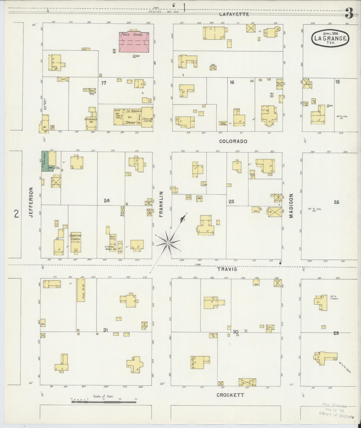 Sanborn Fire Insurance Map from La Grange, Fayette County, Texas (1896), Sheet #0003 - Complete Map Set gallery image, historic Sanborn map, vintage wall art, Texas Texas