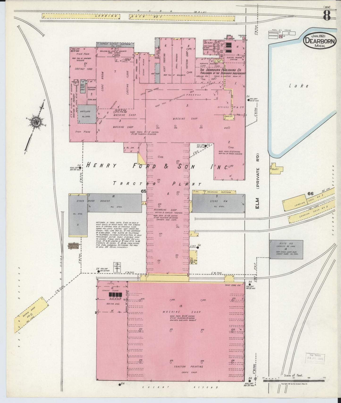 Sanborn Fire Insurance Map from Dearborn, Wayne County, Michigan (1921), Sheet #0008 - Complete Map Set gallery image, historic Sanborn map, vintage wall art, Michigan Michigan