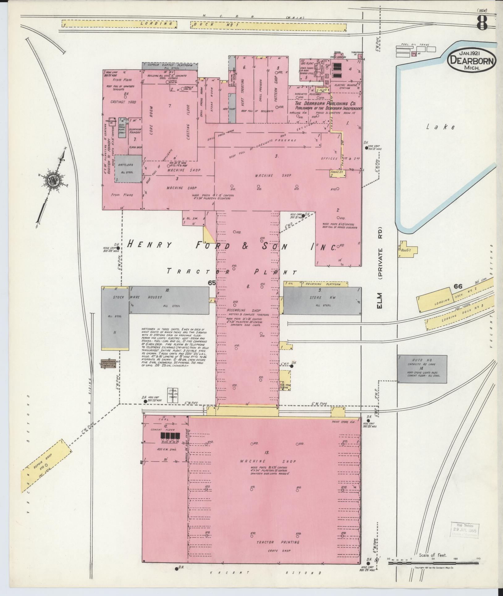 Sanborn Fire Insurance Map from Dearborn, Wayne County, Michigan (1921), Sheet #0008 - Complete Map Set gallery image, historic Sanborn map, vintage wall art, Michigan Michigan