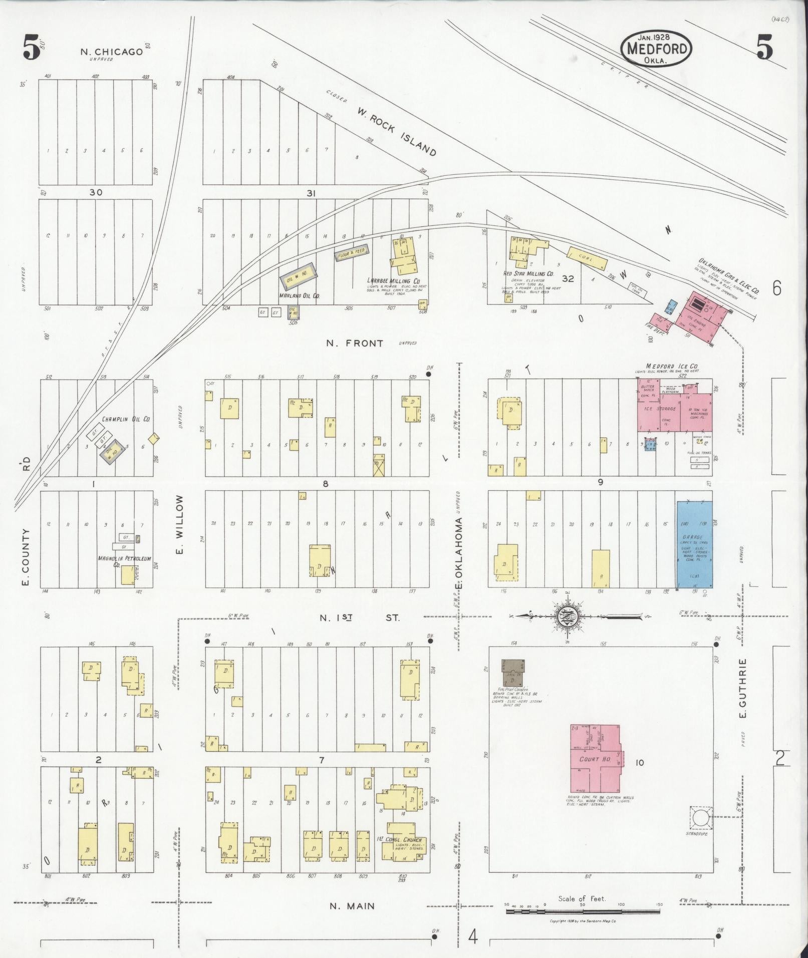 Sanborn Fire Insurance Map from Medford, Grant County, Oklahoma (1928), Sheet #0005 - Historic Sanborn Fire Insurance Map Print, vintage old map wall art, antique decor, genealogy gift, Oklahoma Oklahoma map