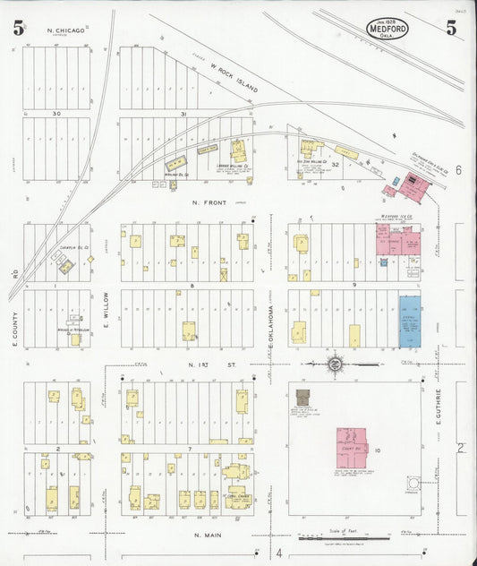 Sanborn Fire Insurance Map from Medford, Grant County, Oklahoma (1928), Sheet #0005 - Historic Sanborn Fire Insurance Map Print, vintage old map wall art, antique decor, genealogy gift, Oklahoma Oklahoma map