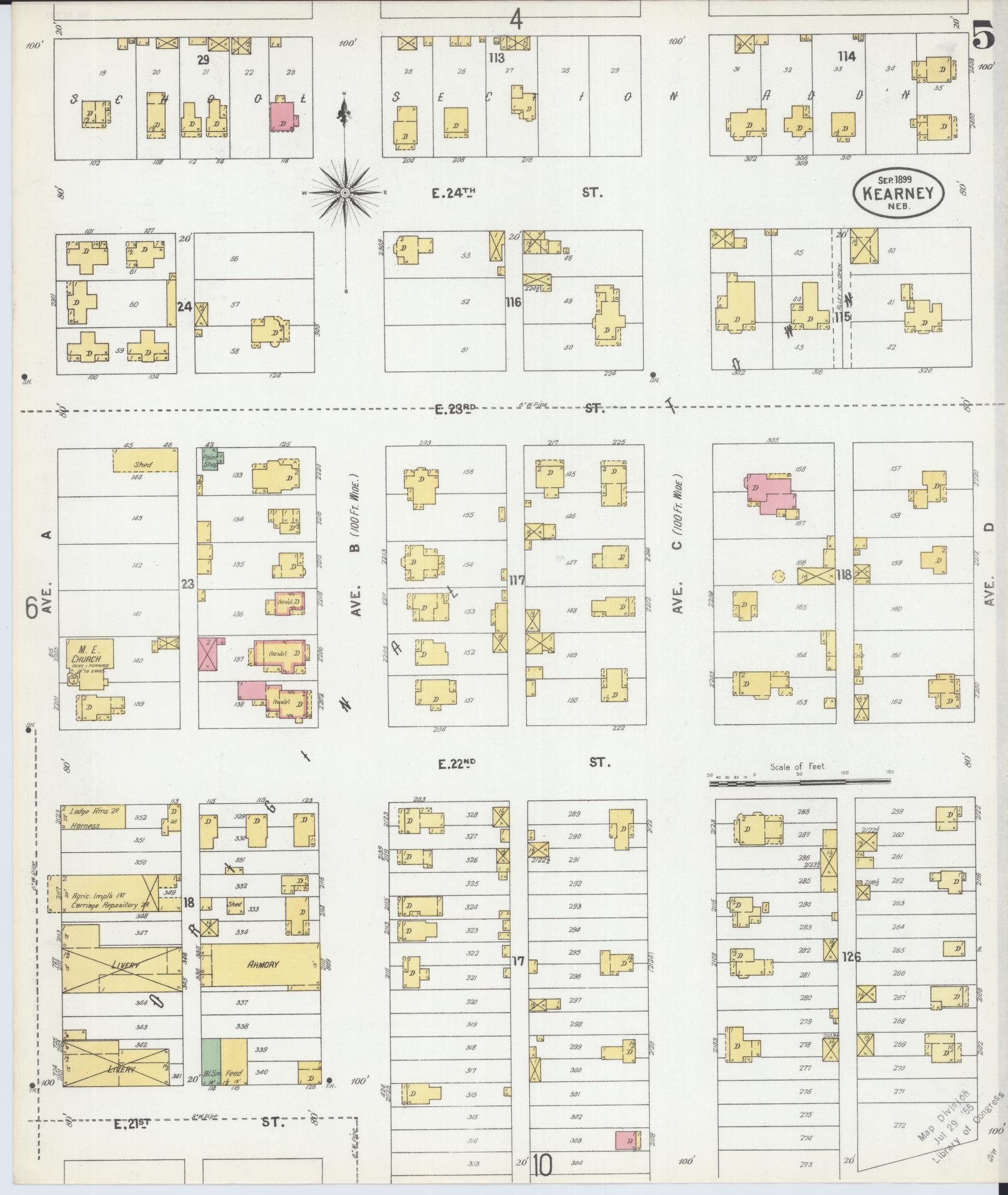Sanborn Fire Insurance Map from Kearney, Buffalo County, Nebraska (1899), Sheet #0005 - Complete Map Set gallery image, historic Sanborn map, vintage wall art, Nebraska Nebraska