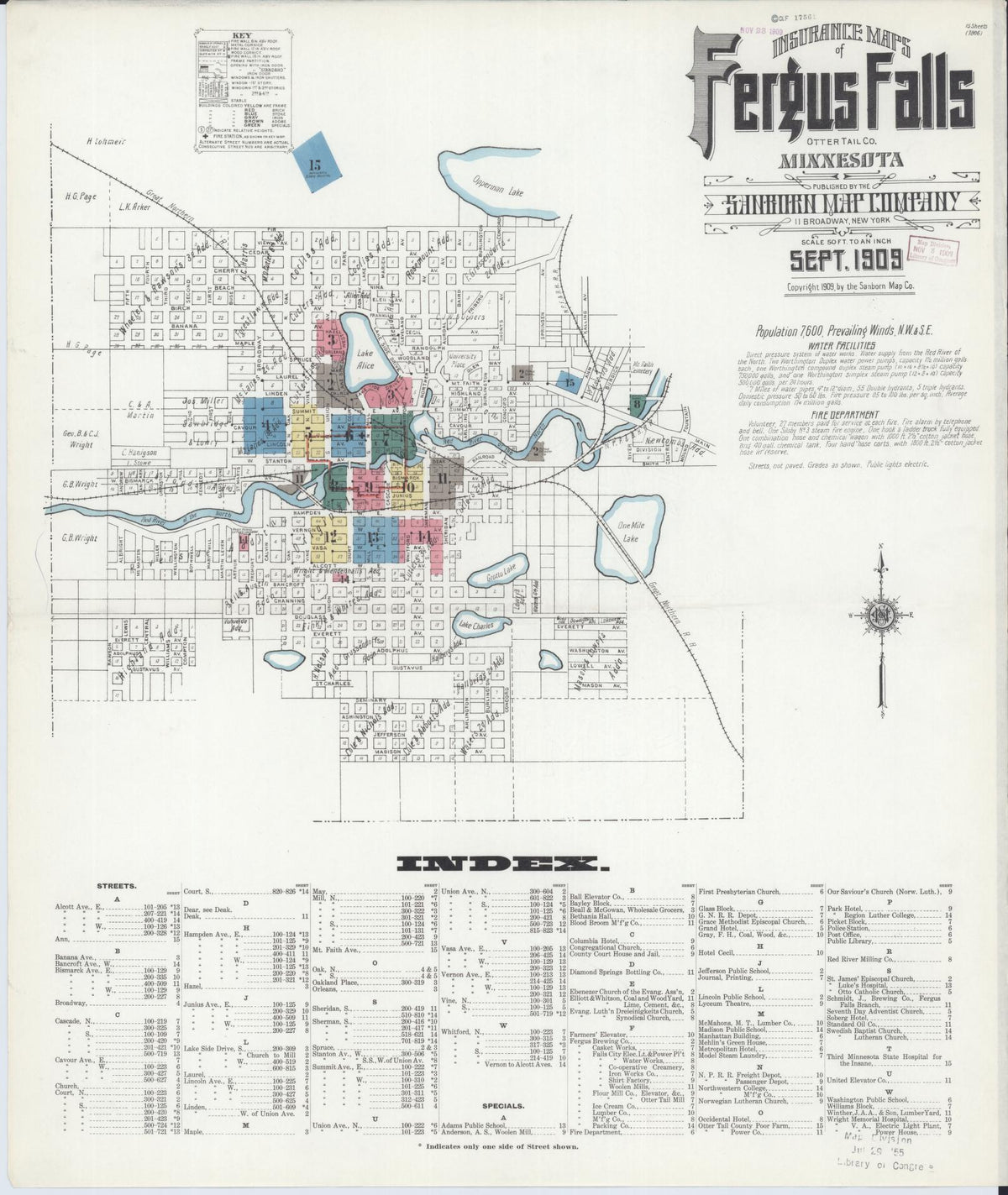Sanborn Fire Insurance Map from Fergus Falls, Otter Tail County, Minnesota (1909), Sheet #0001 - Complete Map Set gallery image, historic Sanborn map, vintage wall art, Minnesota Minnesota
