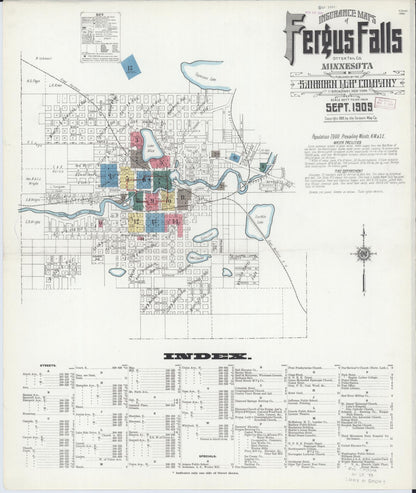 Sanborn Fire Insurance Map from Fergus Falls, Otter Tail County, Minnesota (1909), Sheet #0001 - Complete Map Set gallery image, historic Sanborn map, vintage wall art, Minnesota Minnesota