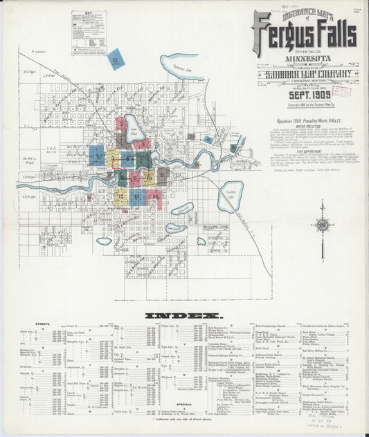 Sanborn Fire Insurance Map from Fergus Falls, Otter Tail County, Minnesota (1909), Sheet #0001 - Complete Map Set gallery image, historic Sanborn map, vintage wall art, Minnesota Minnesota