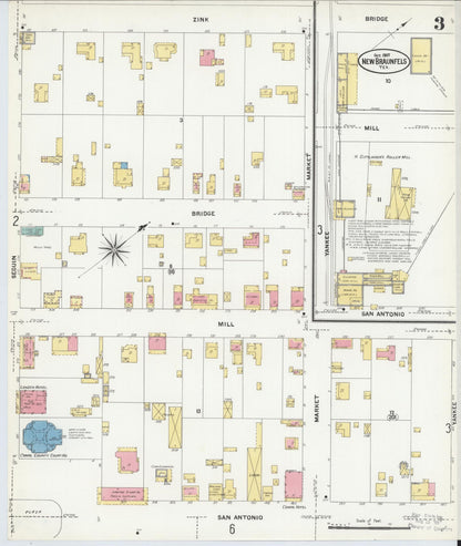 Sanborn Fire Insurance Map from New Braunfels, Comal County, Texas (1907), Sheet #0003 - Historic Sanborn Fire Insurance Map Print, vintage old map wall art, antique decor, genealogy gift, Texas Texas map